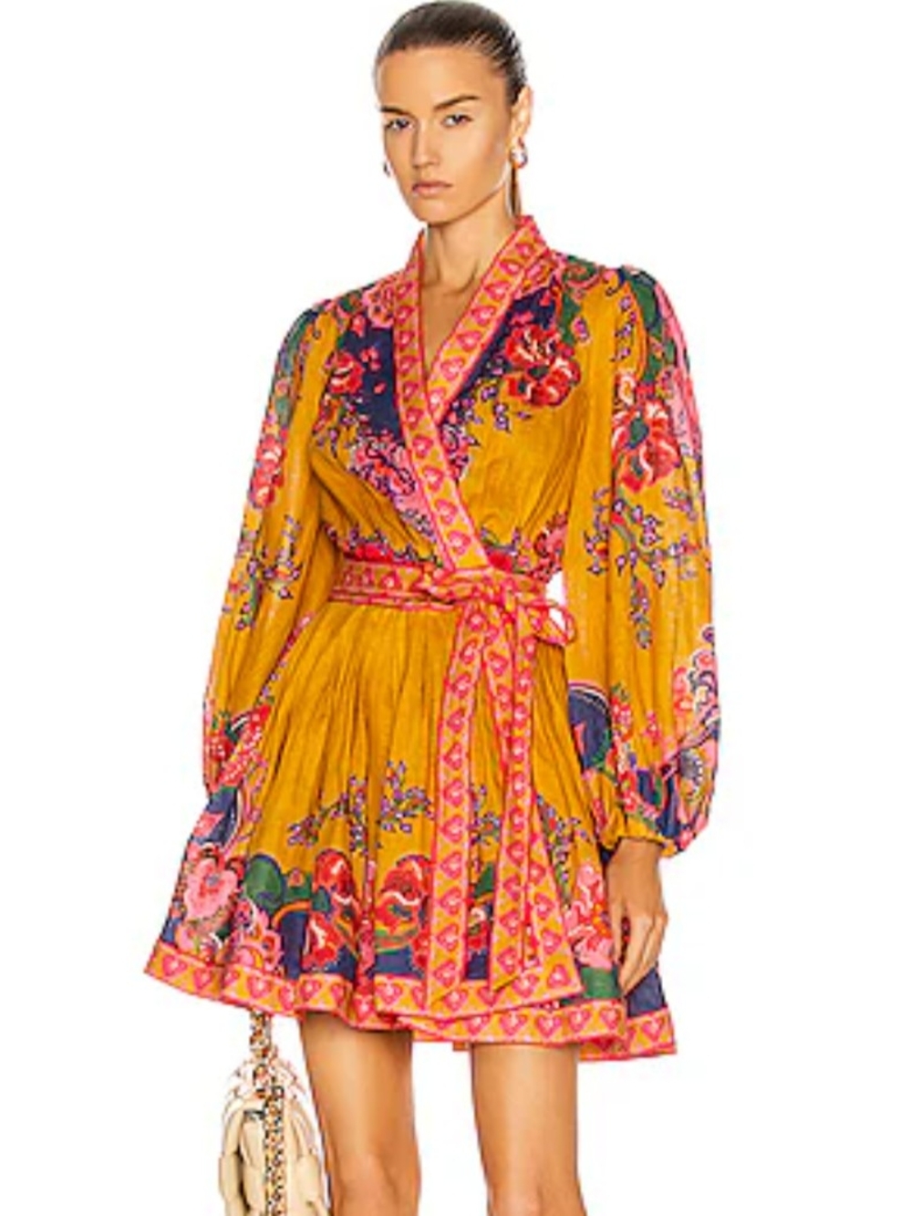 ZIMMERMANN Lovestruck Heart Trim Linen Wrap Mini Dress Size 0